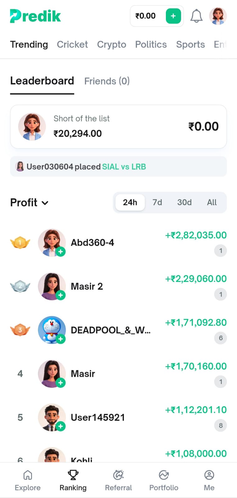 Predik game app mobile interface showing prediction dashboard and online gameplay